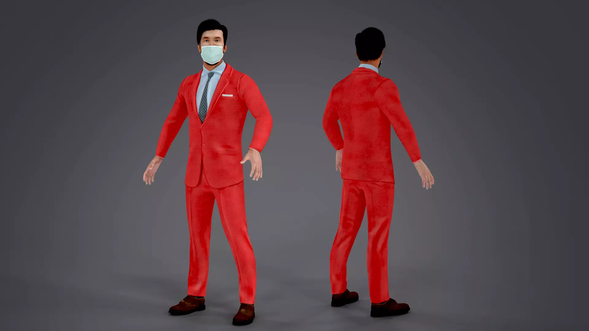 Fur Red Suit Man With Face Mask Rigged Low-poly 3D model_0