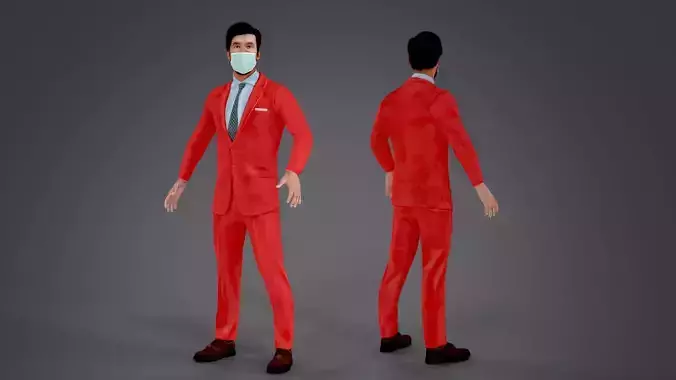 Fur Red Suit Man With Face Mask Rigged Low-poly 3D model