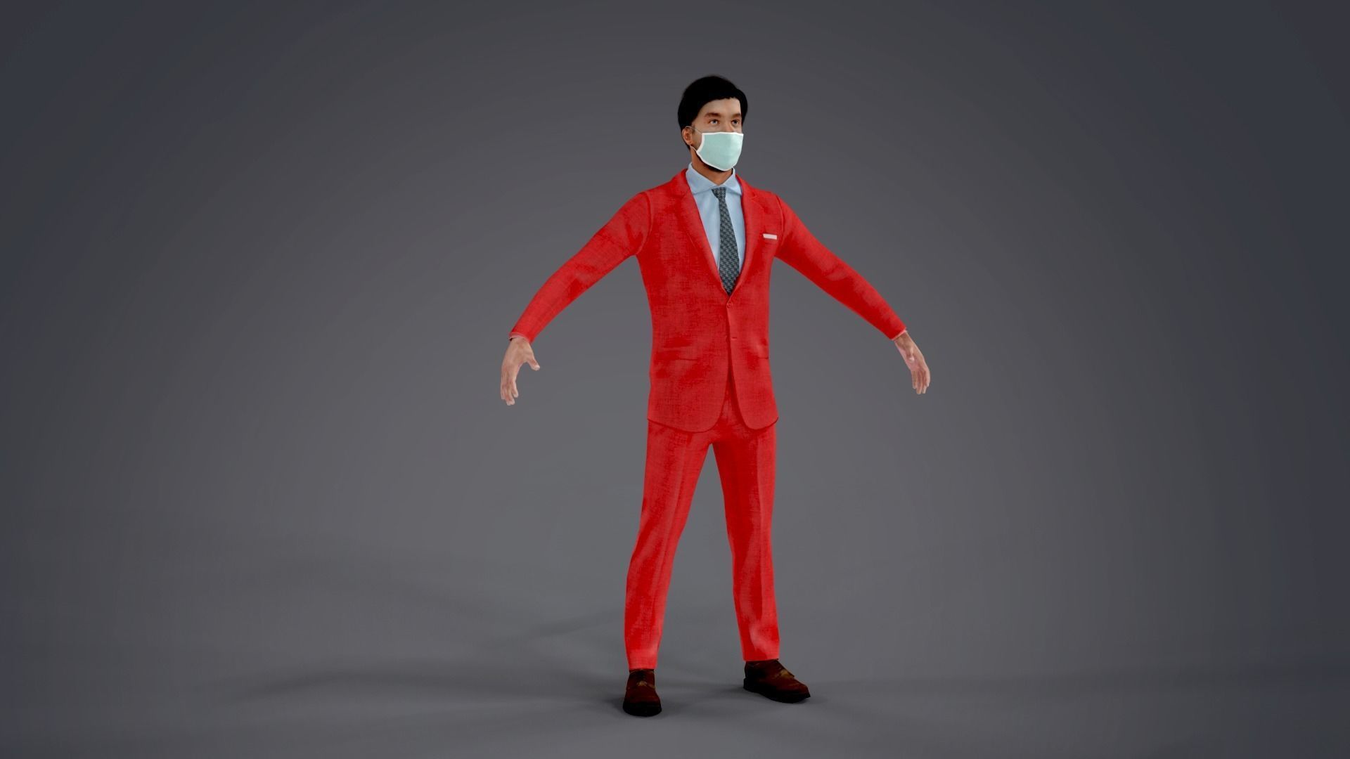 Fur Red Suit Man With Face Mask Rigged Low-poly 3D model_12