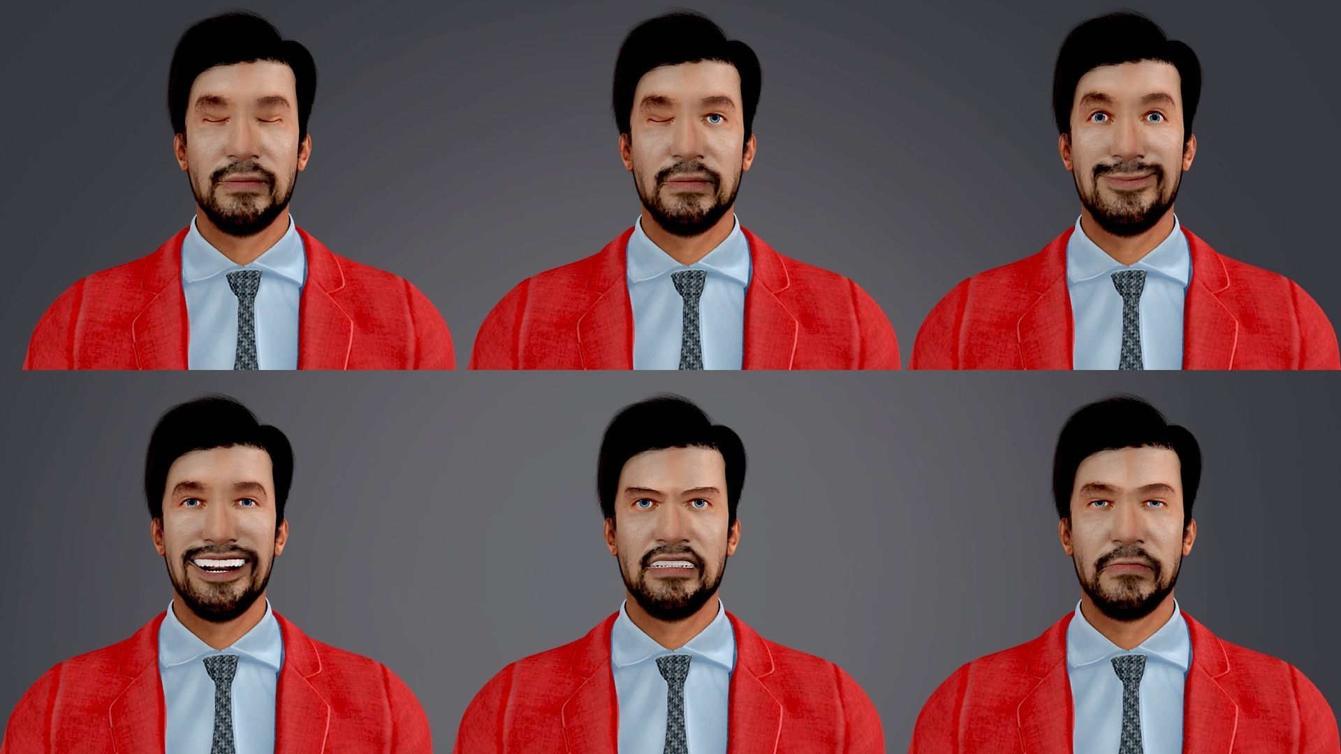 Fur Red Suit Man With Face Mask Rigged Low-poly 3D model_2