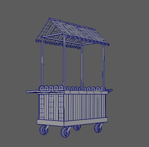 Natural old effect details texture bakery mobile wood cart No 3 Low-poly 3D model_11