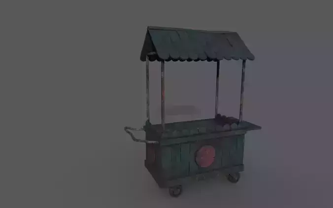 Natural old effect details texture bakery mobile wood cart No 3 Low-poly 3D model