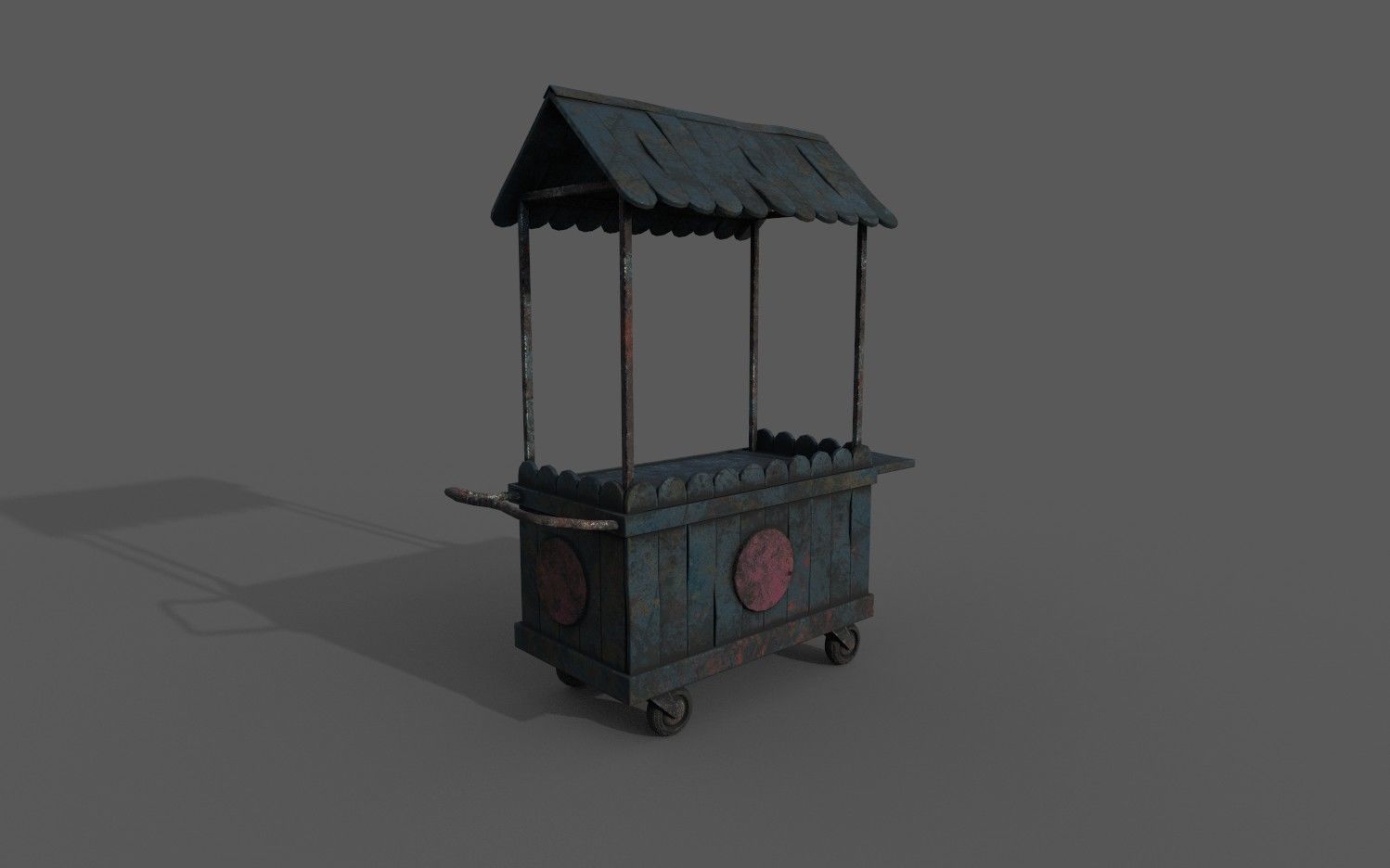Natural old effect details texture bakery mobile wood cart No 3 Low-poly 3D model_6
