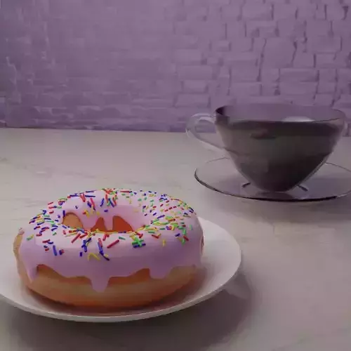 Donut and a cup of tea on Blender 
