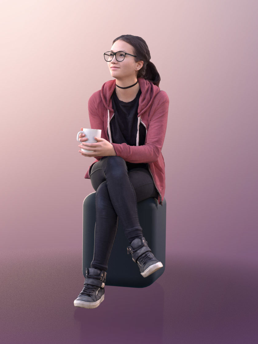 Laura 10560 - Casual Woman Sitting In A Cafe With Mug 3D model_2