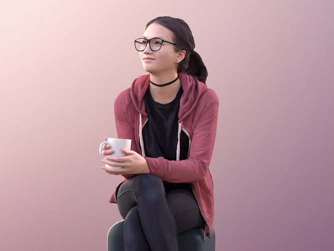 Laura 10560 - Casual Woman Sitting In A Cafe With Mug 3D model