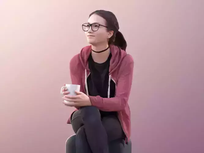 Laura 10560 - Casual Woman Sitting In A Cafe With Mug 3D model