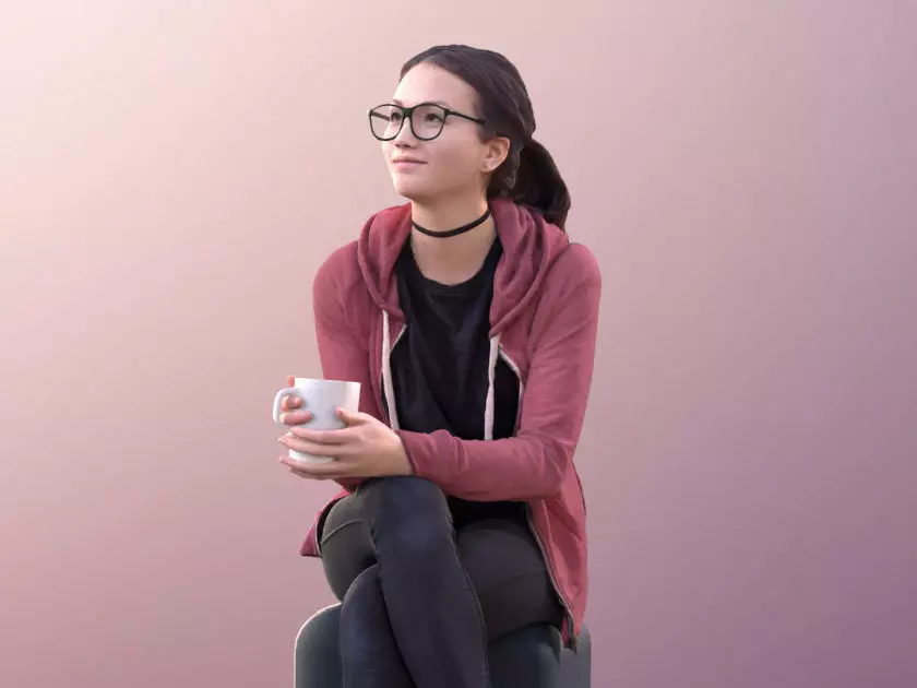 Laura 10560 - Casual Woman Sitting In A Cafe With Mug 3D model_0