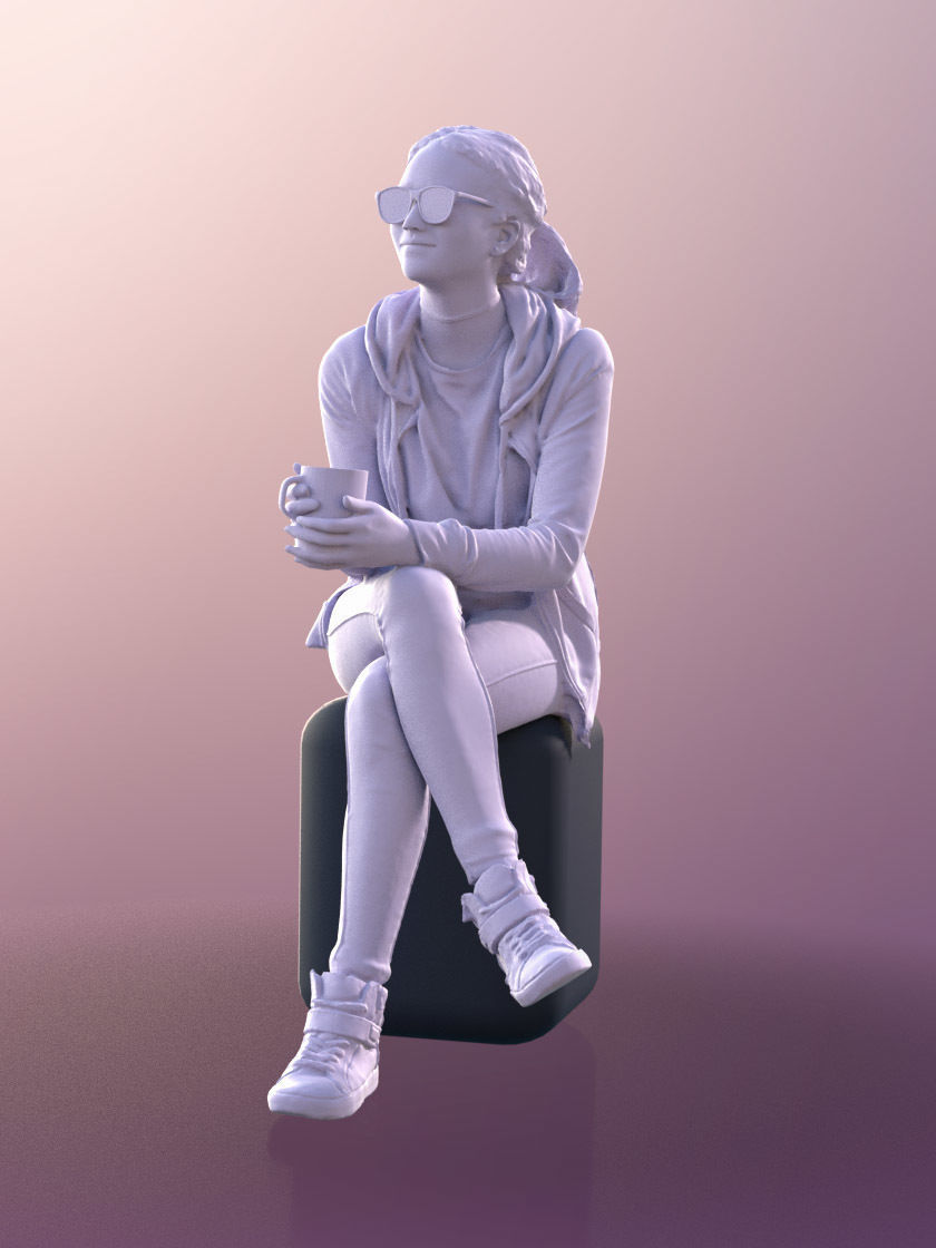Laura 10560 - Casual Woman Sitting In A Cafe With Mug 3D model_4
