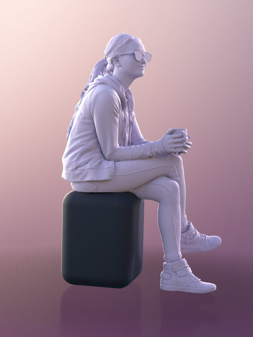 Laura 10560 - Casual Woman Sitting In A Cafe With Mug 3D model_5