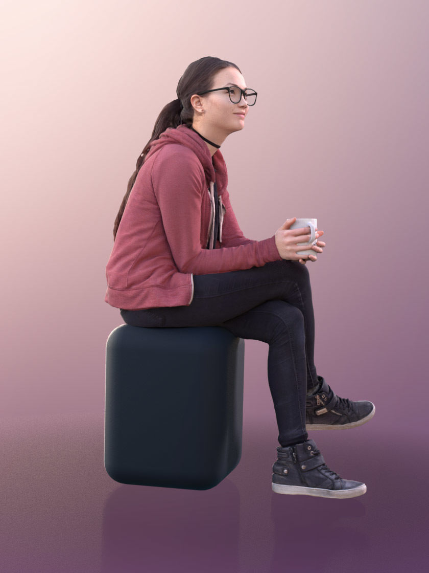Laura 10560 - Casual Woman Sitting In A Cafe With Mug 3D model_3