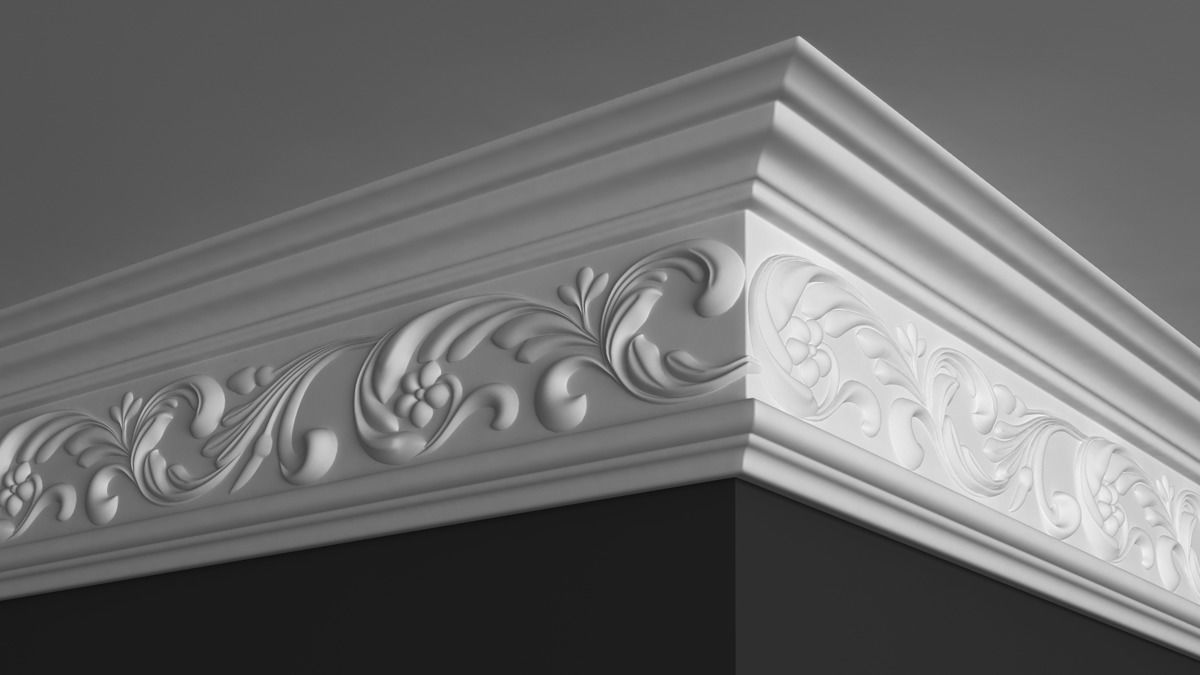 Cornice Moulding 3D Model with Floral Elements 3D model_4