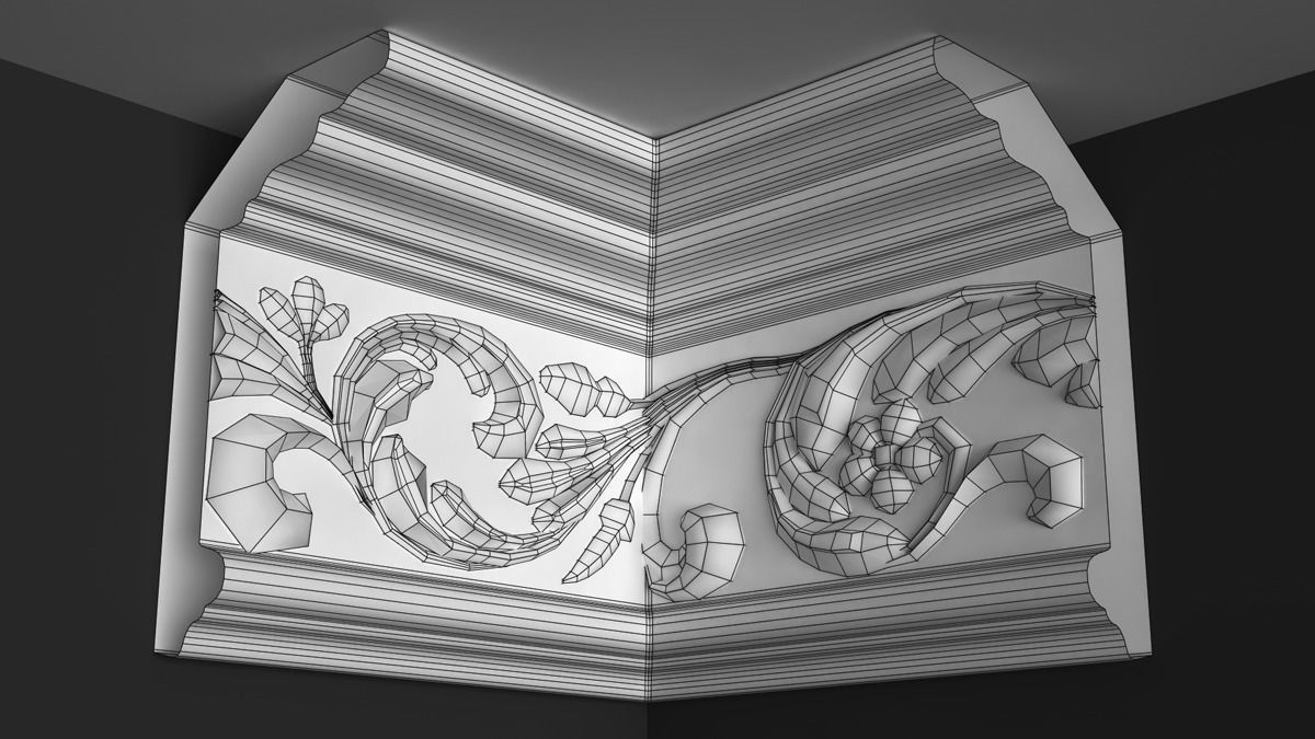 Cornice Moulding 3D Model with Floral Elements 3D model_3