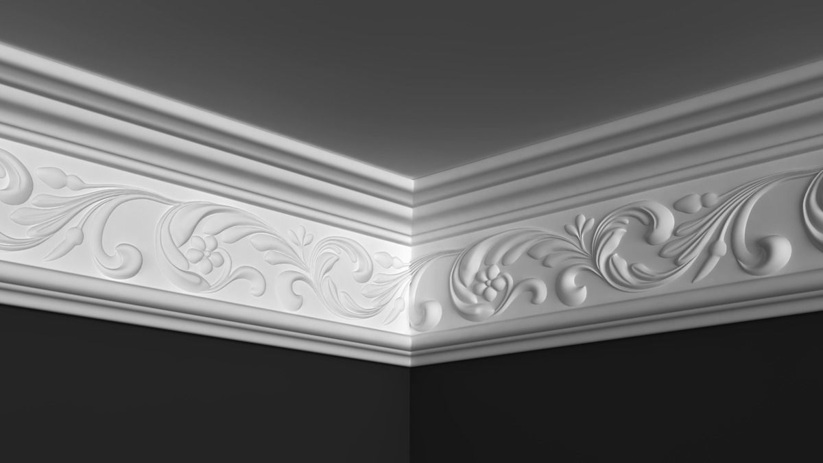 Cornice Moulding 3D Model with Floral Elements 3D model_2