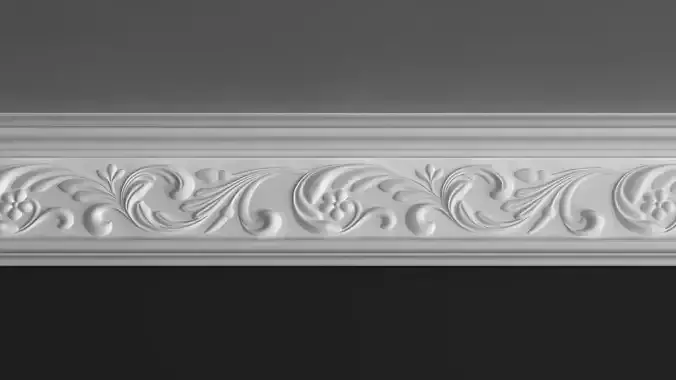 Cornice Moulding 3D Model with Floral Elements 3D model