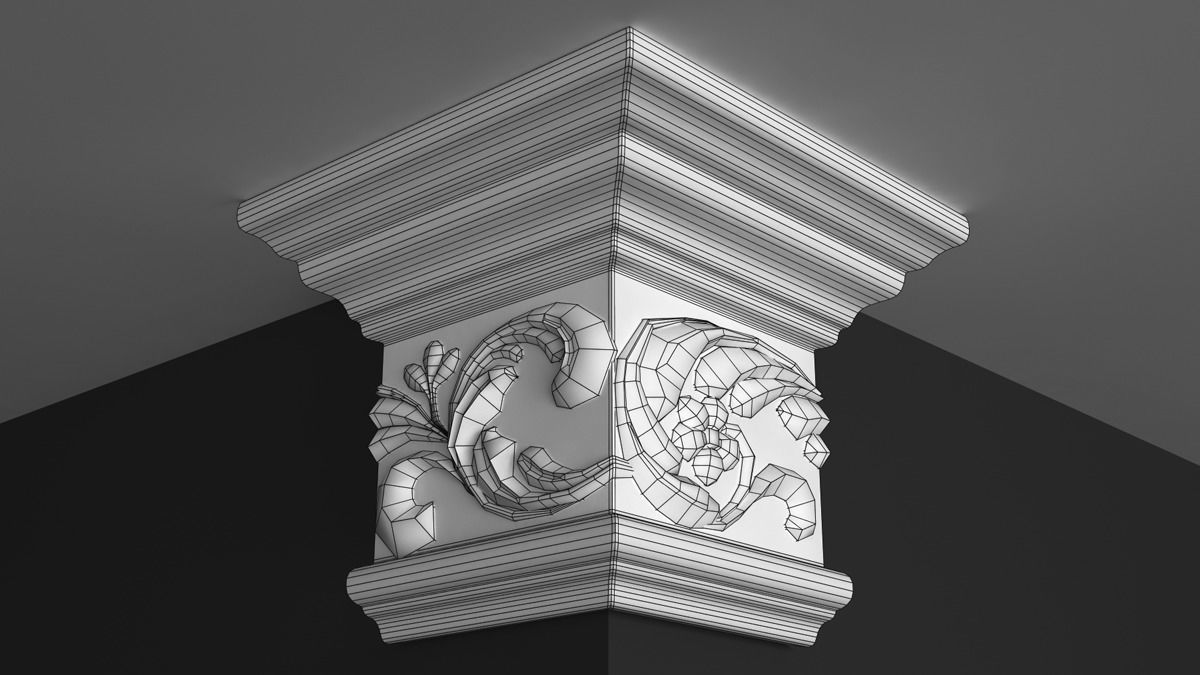 Cornice Moulding 3D Model with Floral Elements 3D model_5