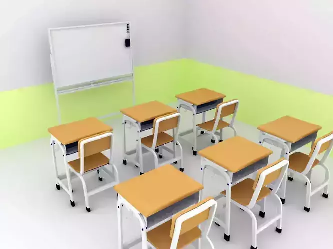 Classroom 3D model whiteboard with walls