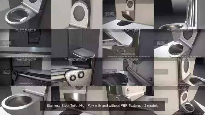 Stainless Steel Toilet High-Poly with and without PBR Textures 3D Model Collection