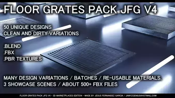 Floor Grates Pack JFG V4 - 50 Grates - FBX Blend PBR Low-poly 3D model