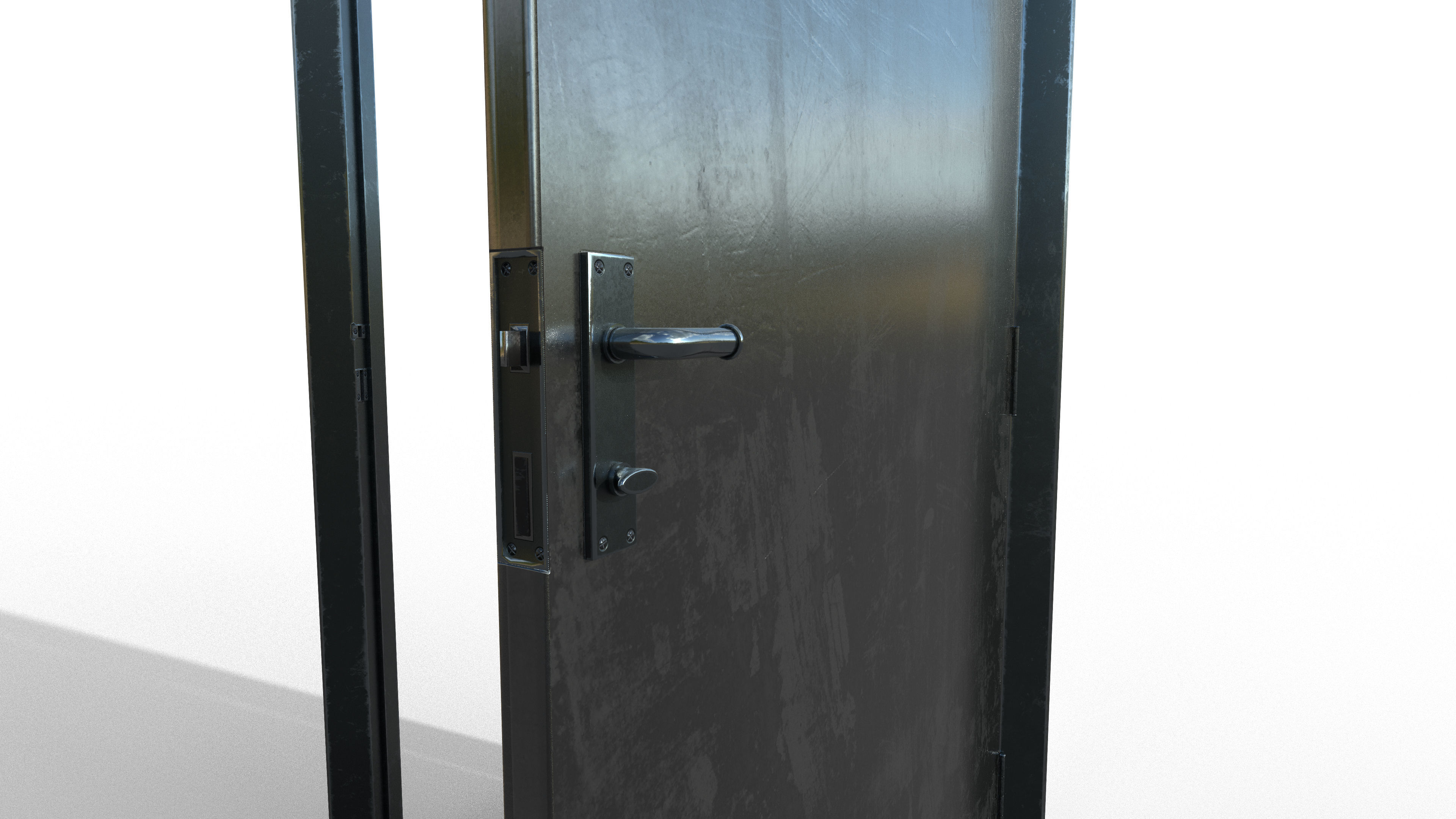 Realistic Door with Realistic Hinges and Lock Low-poly 3D model_1