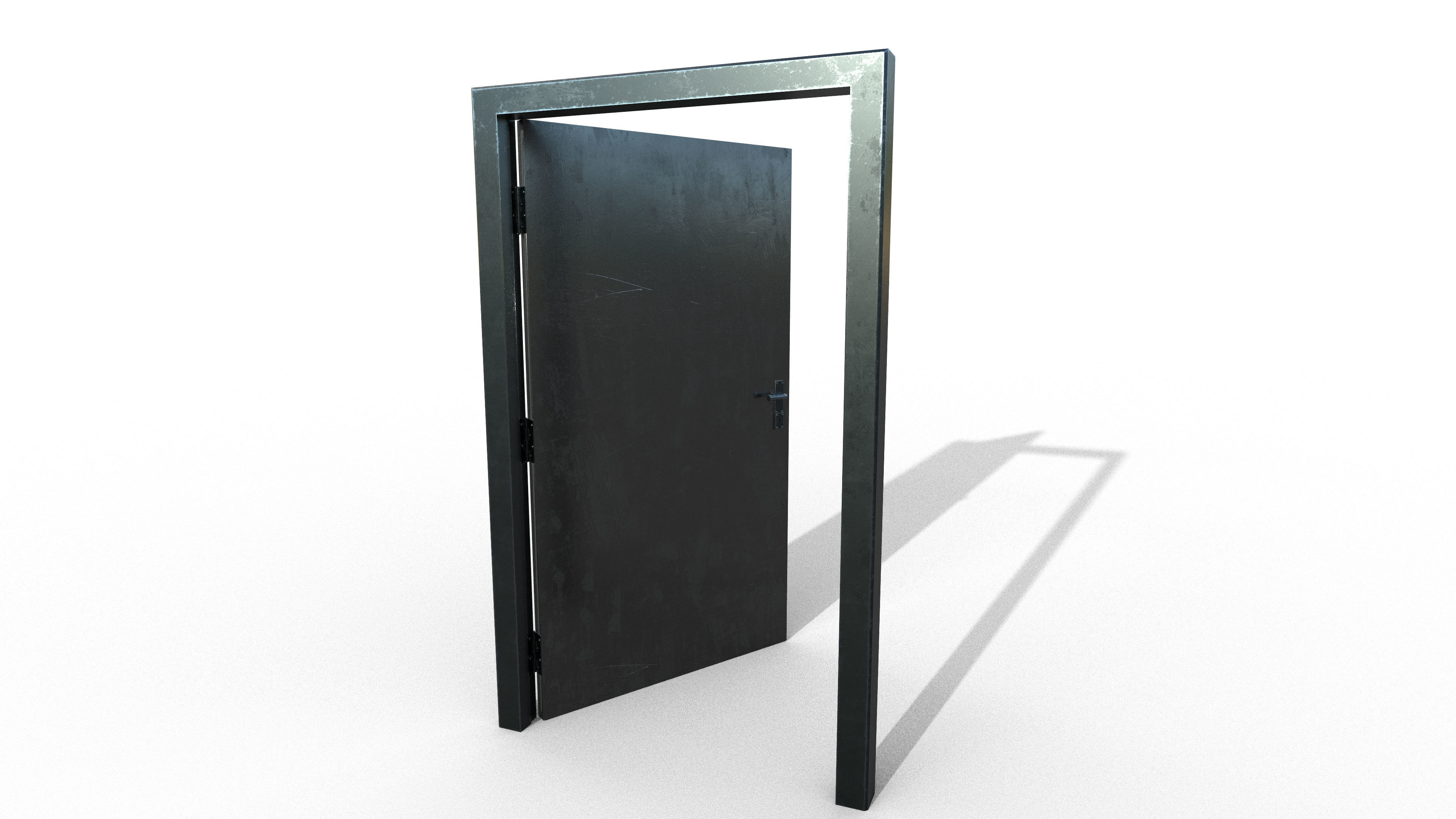 Realistic Door with Realistic Hinges and Lock Low-poly 3D model_4