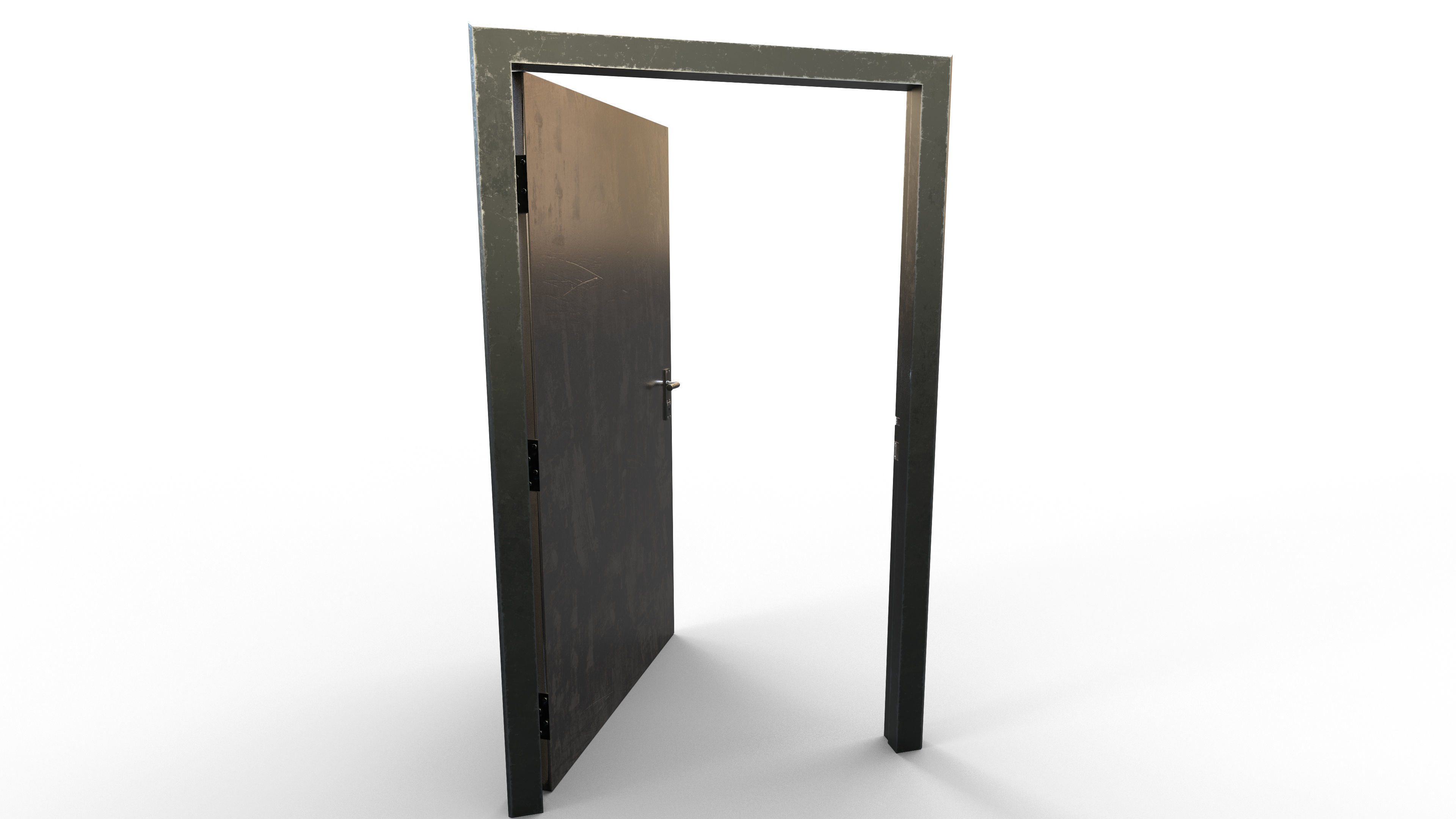 Realistic Door with Realistic Hinges and Lock Low-poly 3D model_6
