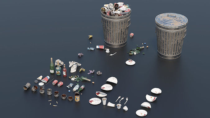 Trash Set 2 PBR Game Ready pile of cans in can Low-poly 3D model