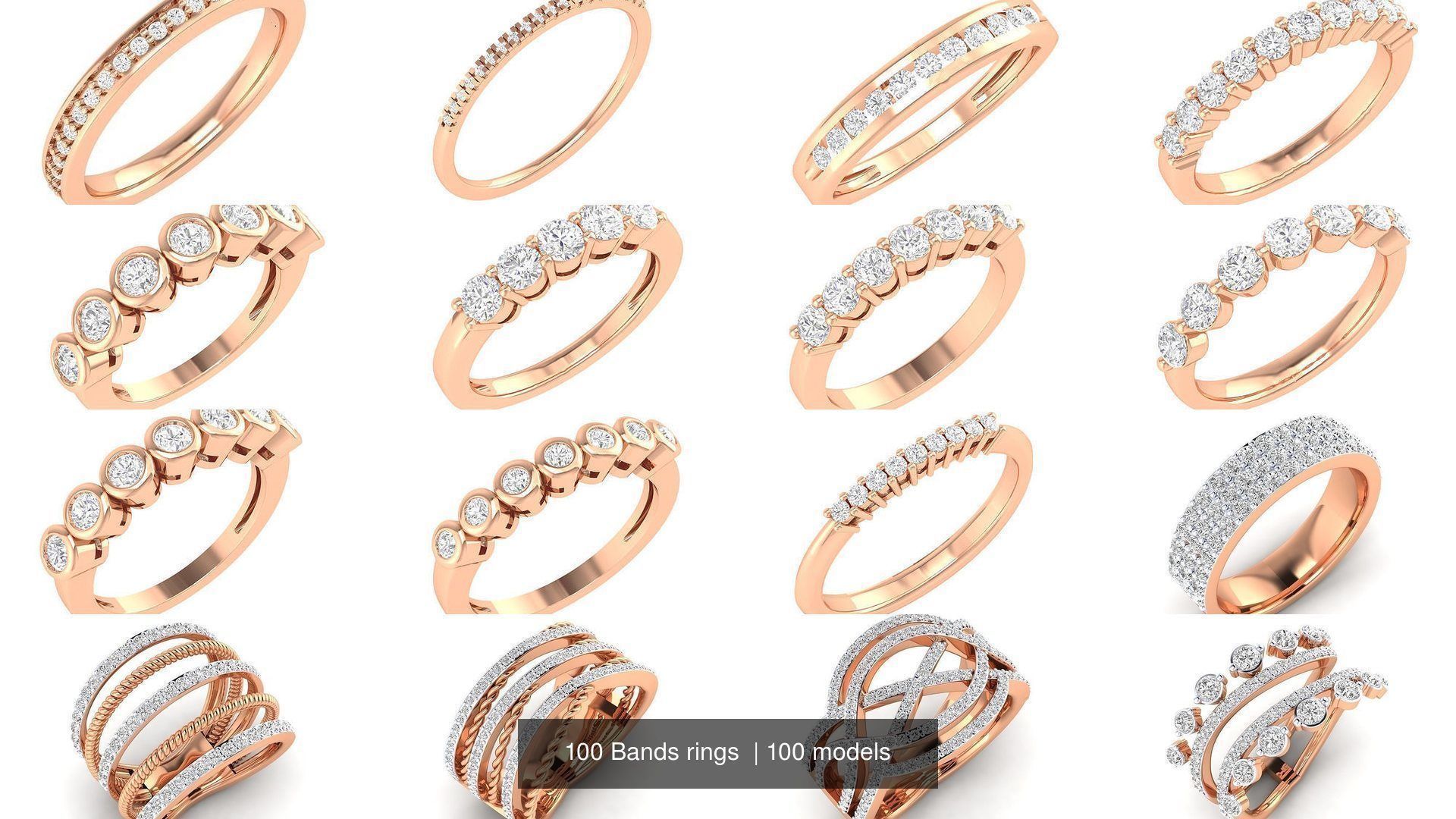 100 Bands rings  3D Model Collection_10