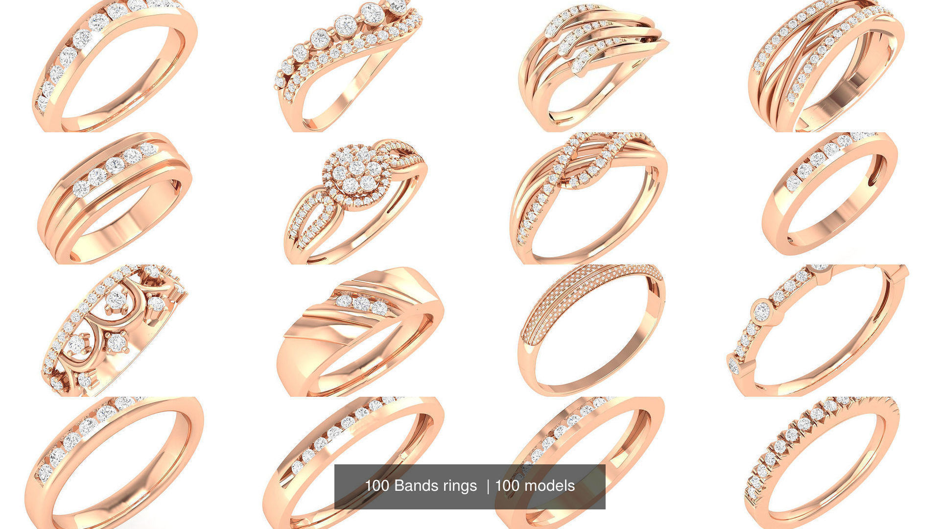 100 Bands rings  3D Model Collection_8