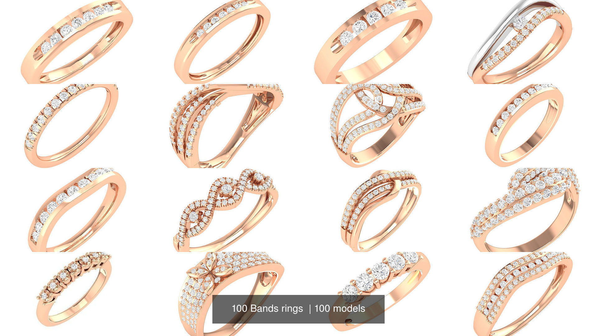 100 Bands rings  3D Model Collection_4