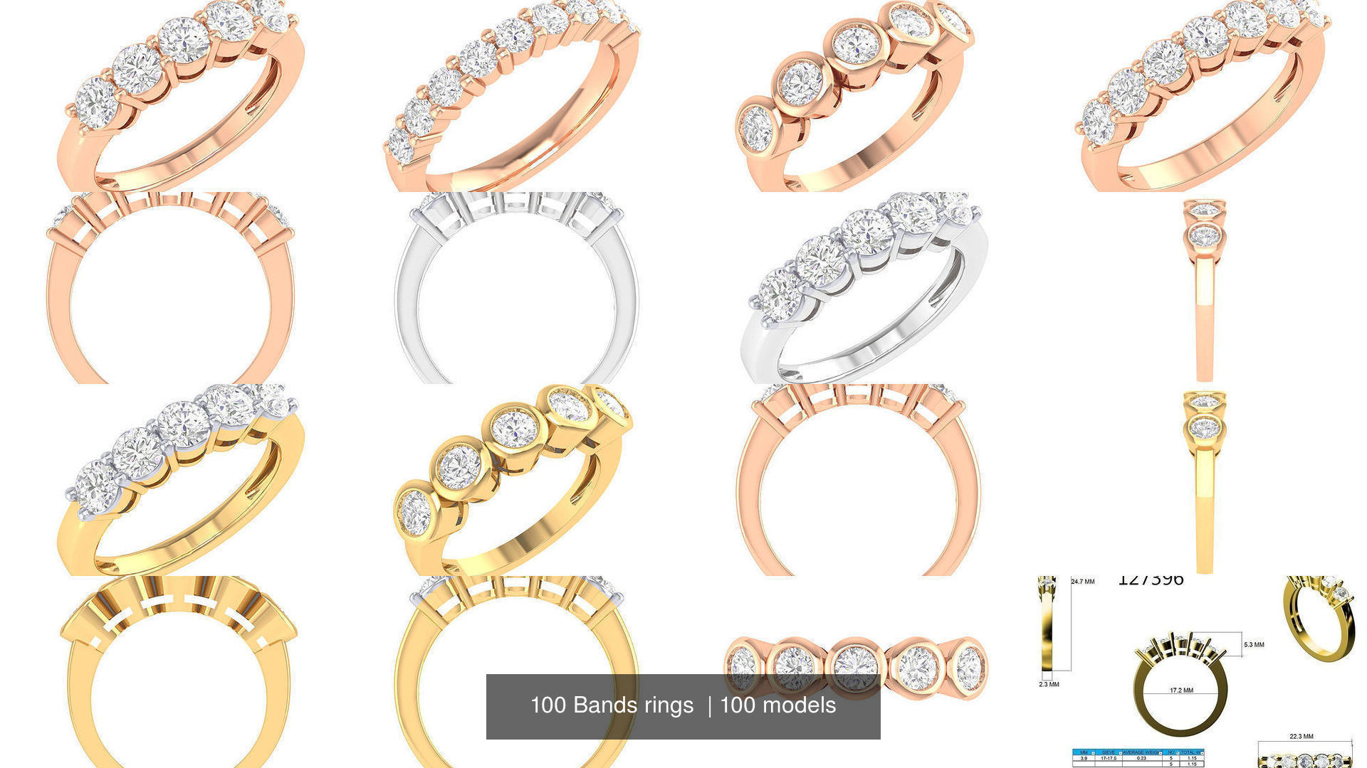 100 Bands rings  3D Model Collection_12