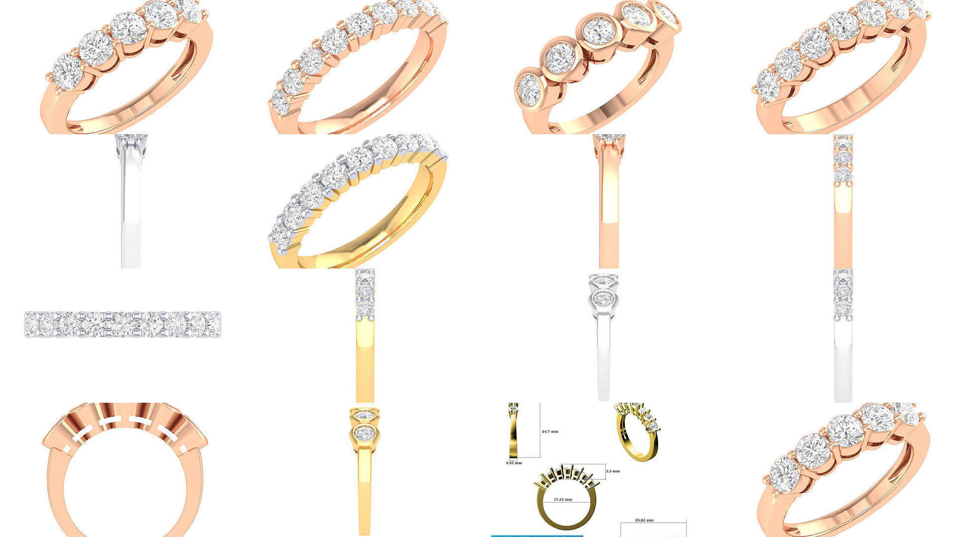 100 Bands rings  3D Model Collection_11