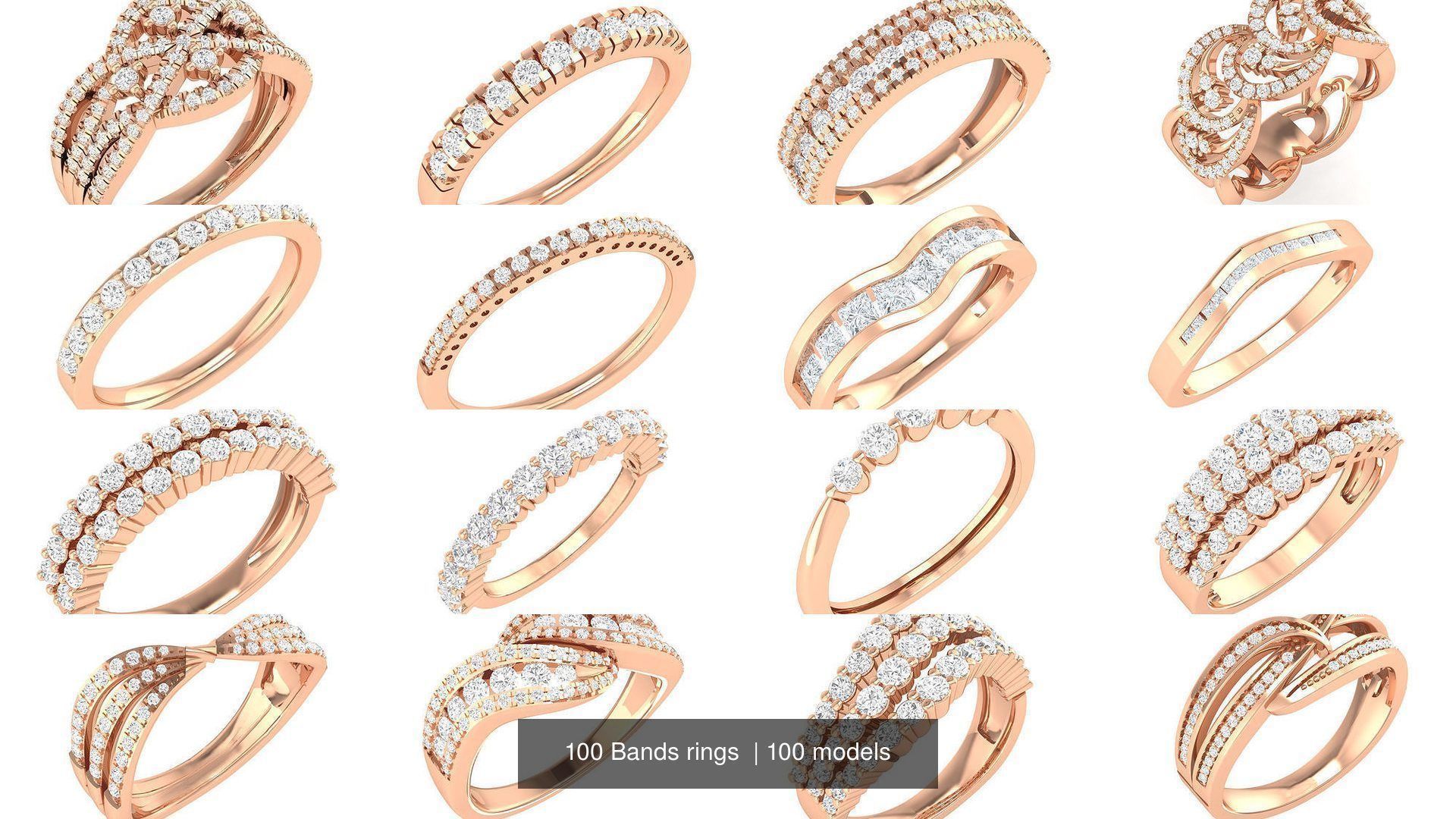 100 Bands rings  3D Model Collection_10