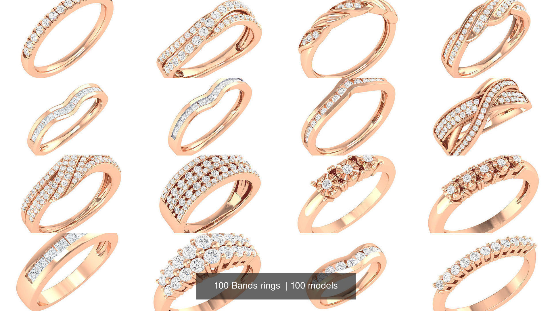 100 Bands rings  3D Model Collection_4