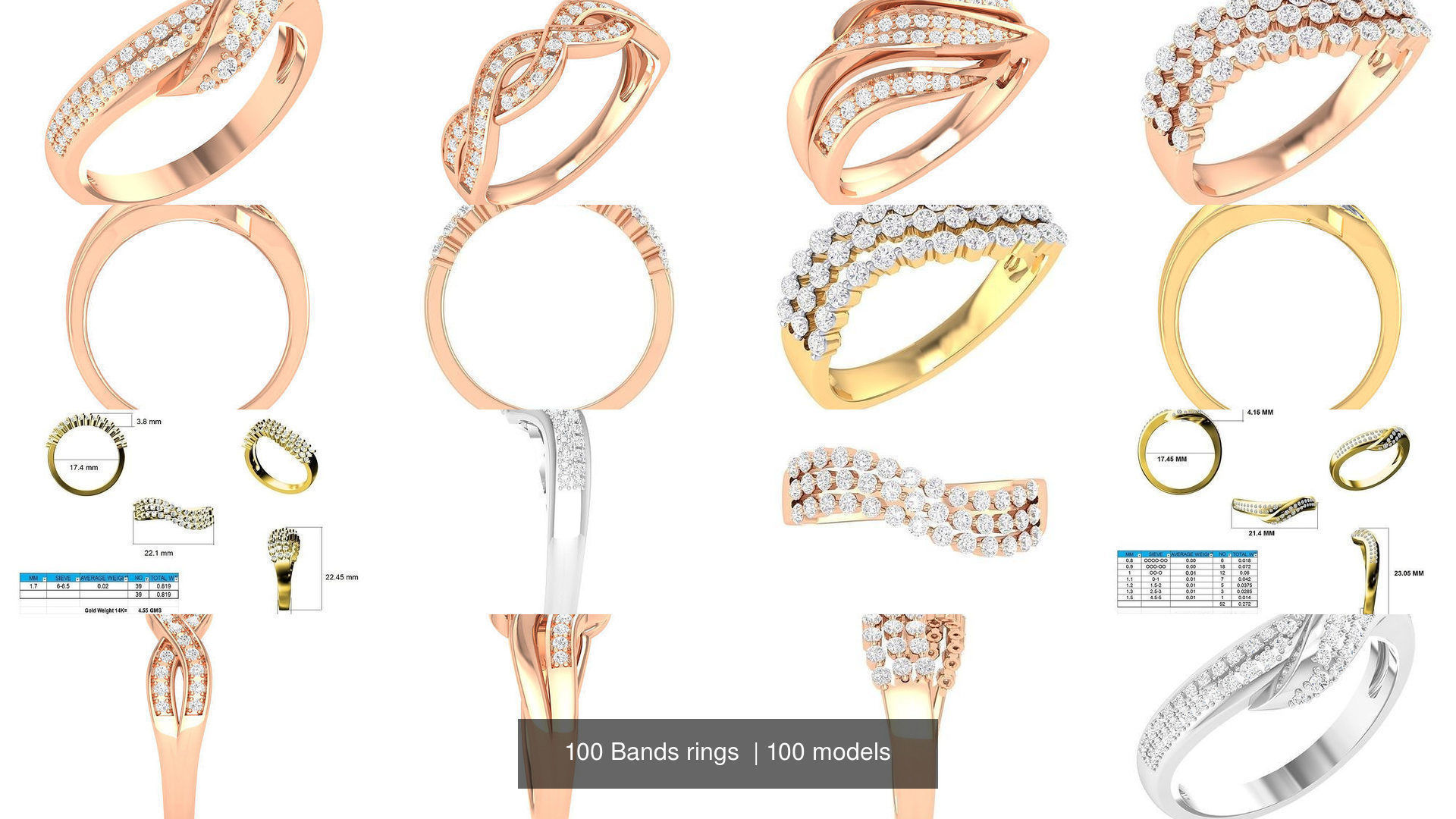 100 Bands rings  3D Model Collection_12