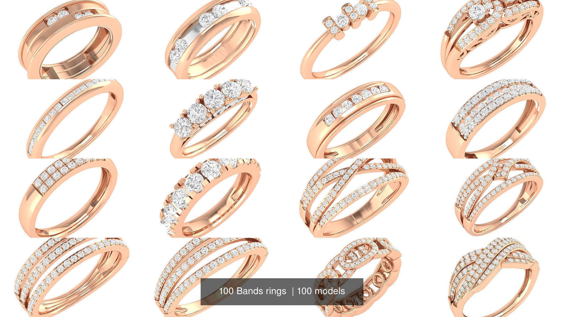 100 Bands rings  3D Model Collection_8