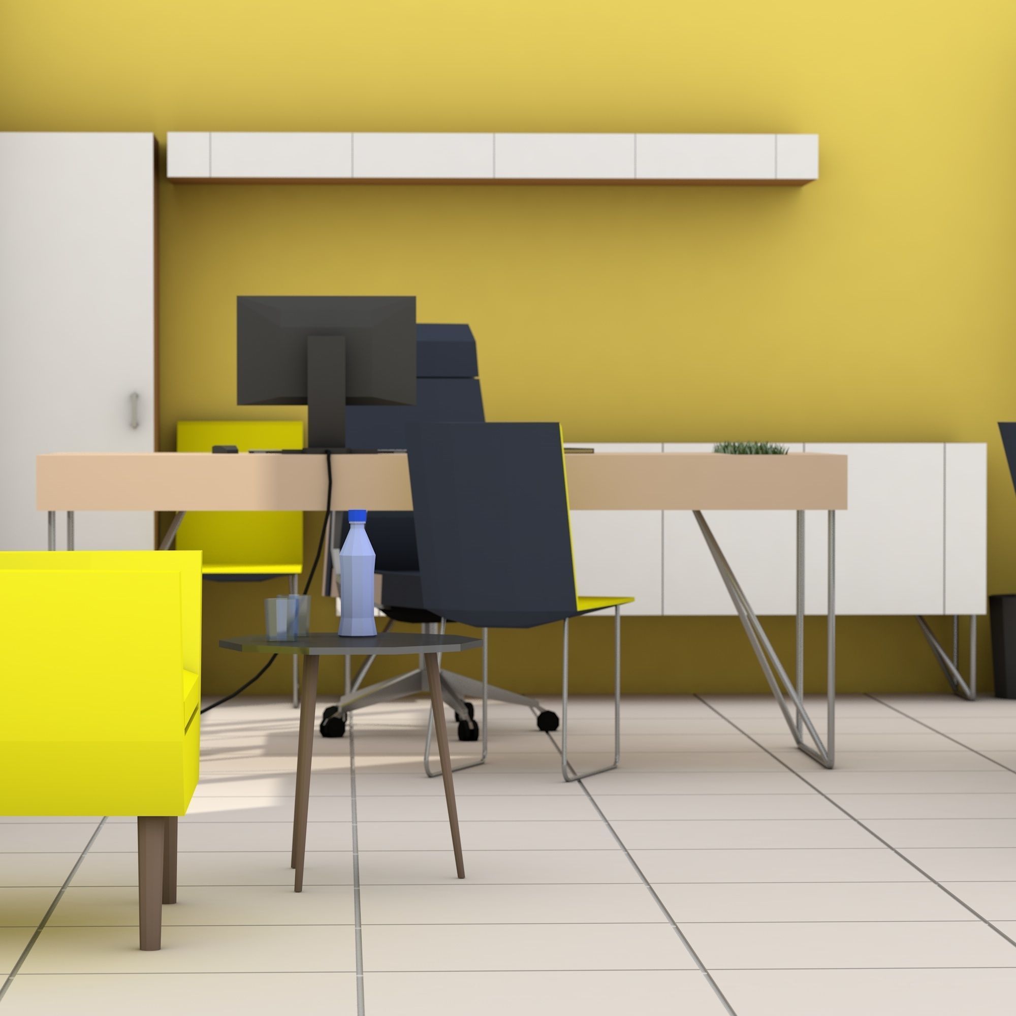 Modern office interior low-poly 3D model Low-poly 3D model_7