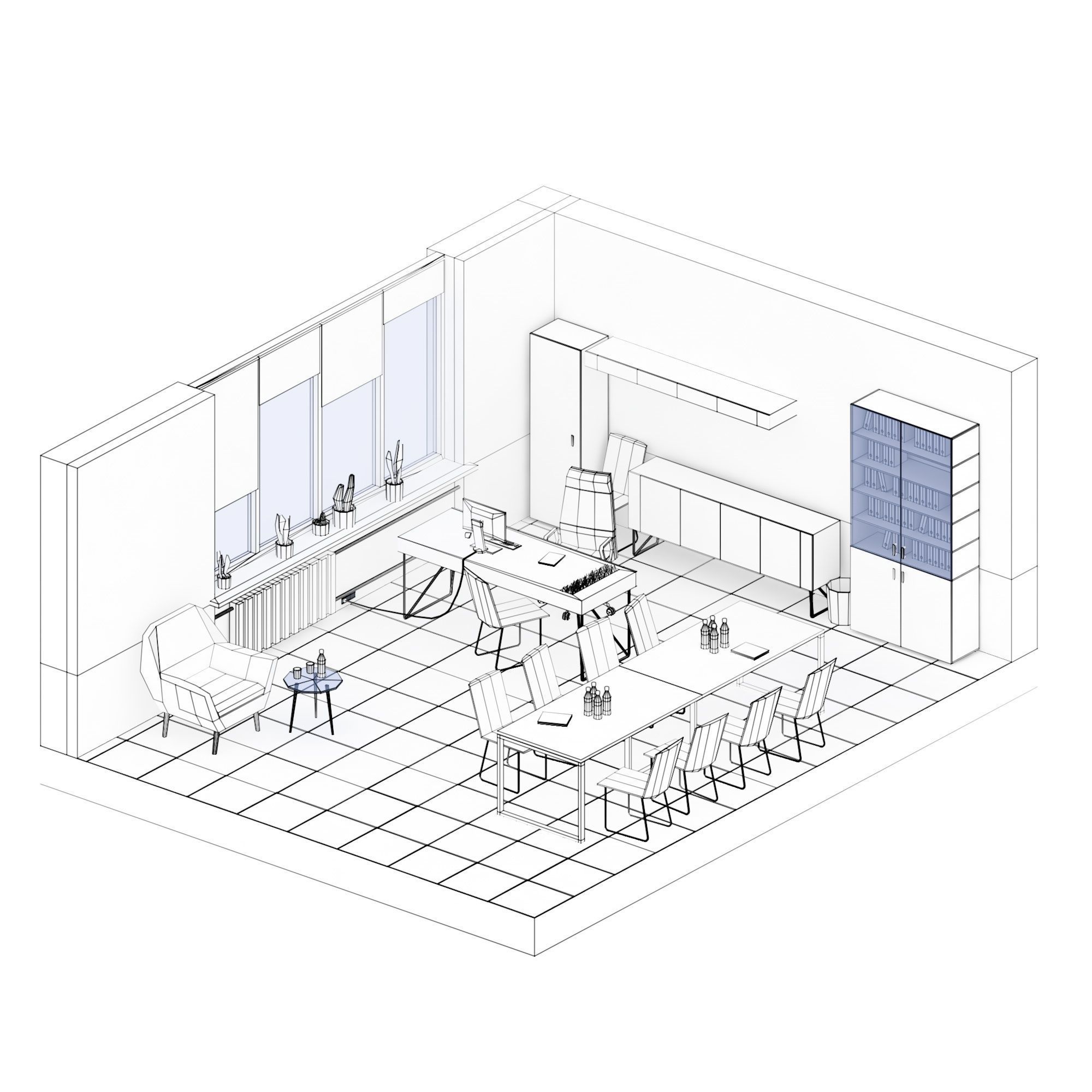 Modern office interior low-poly 3D model Low-poly 3D model_10