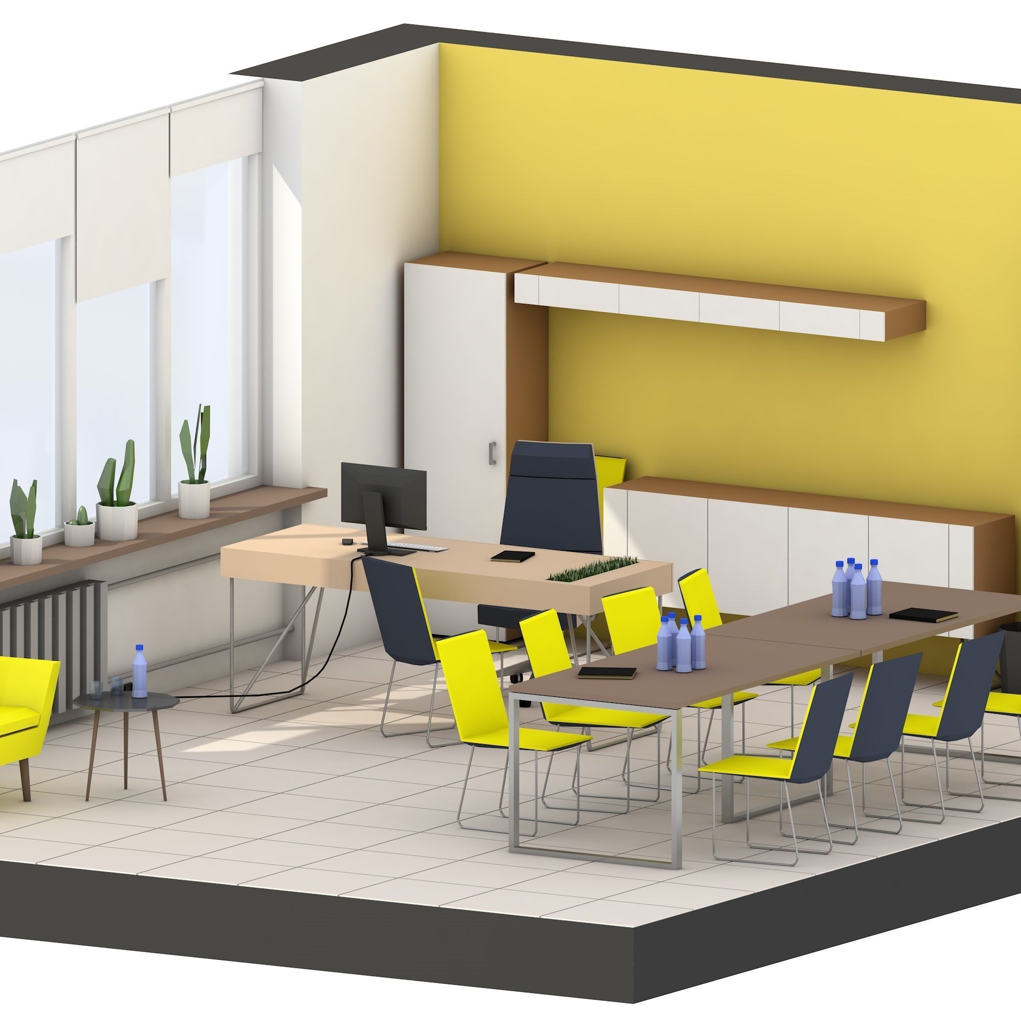 Modern office interior low-poly 3D model Low-poly 3D model_4