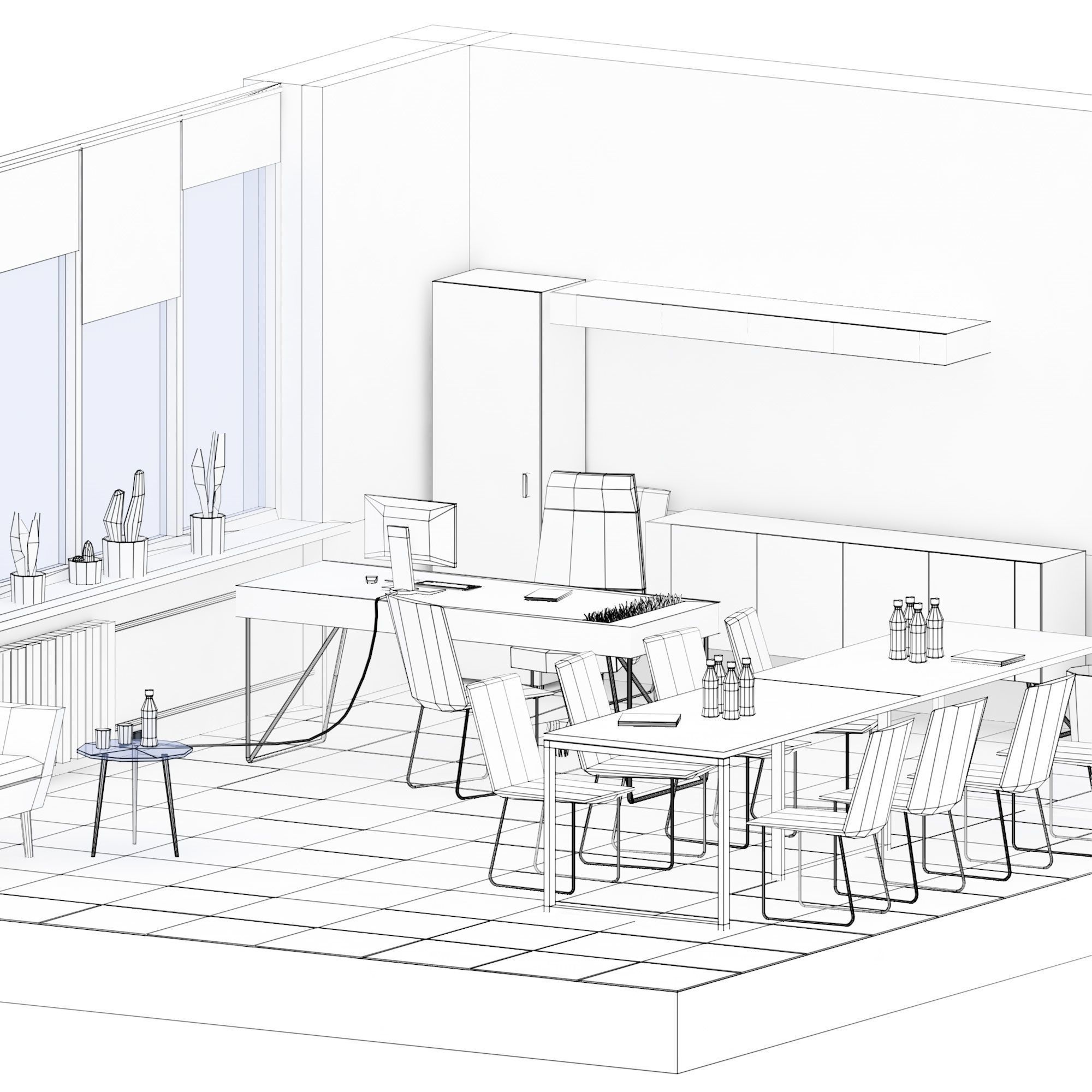 Modern office interior low-poly 3D model Low-poly 3D model_11