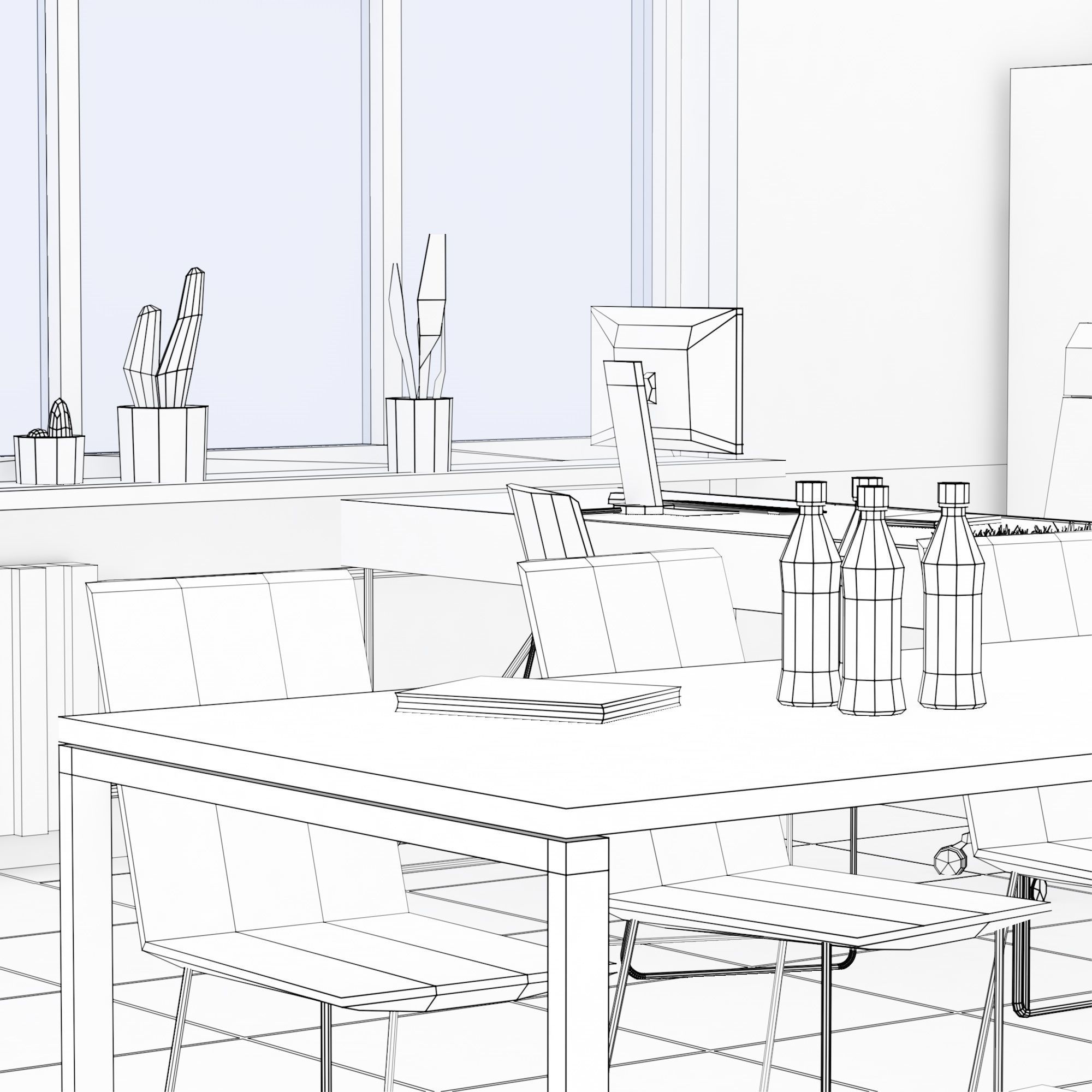 Modern office interior low-poly 3D model Low-poly 3D model_13