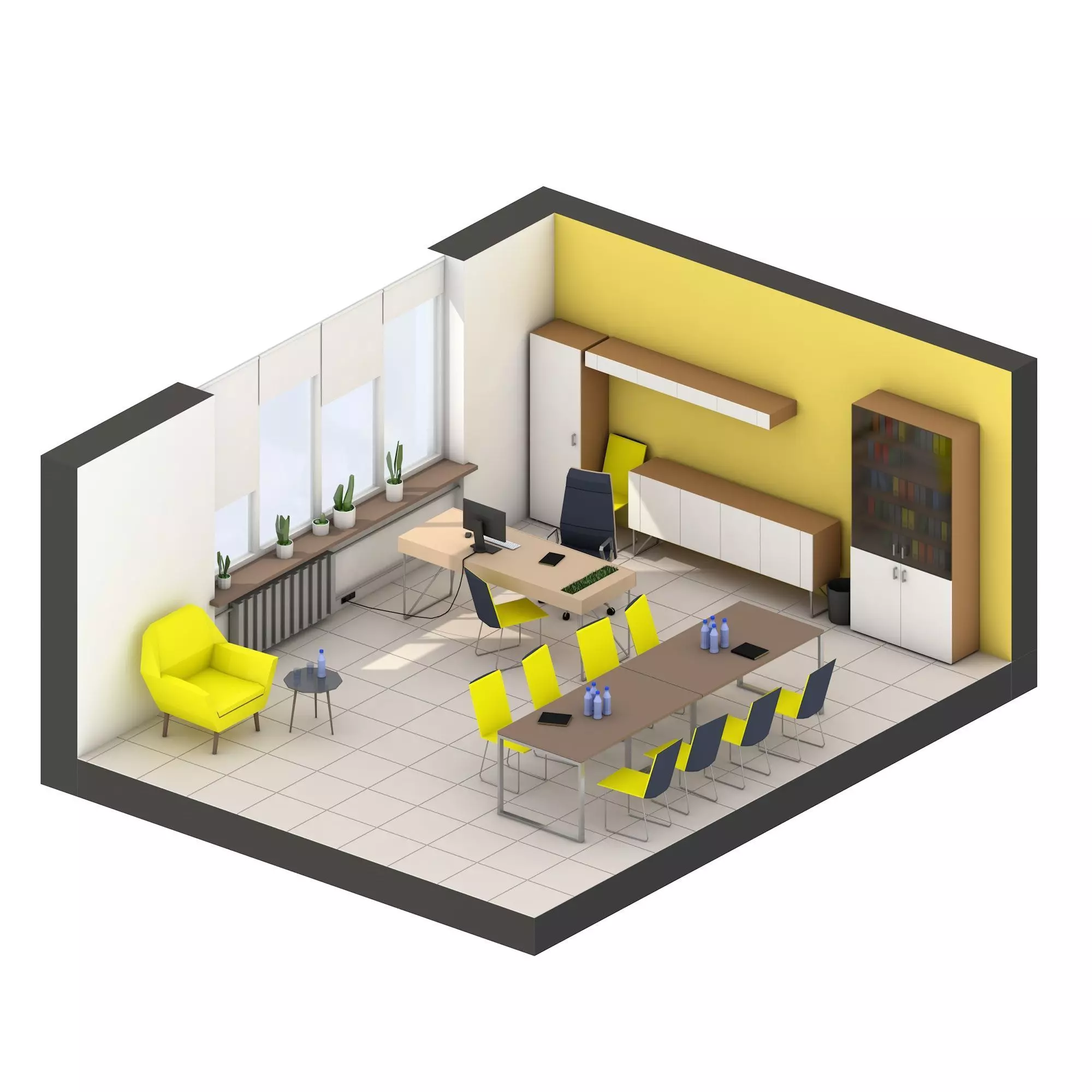 Modern office interior low-poly 3D model Low-poly 3D model_0