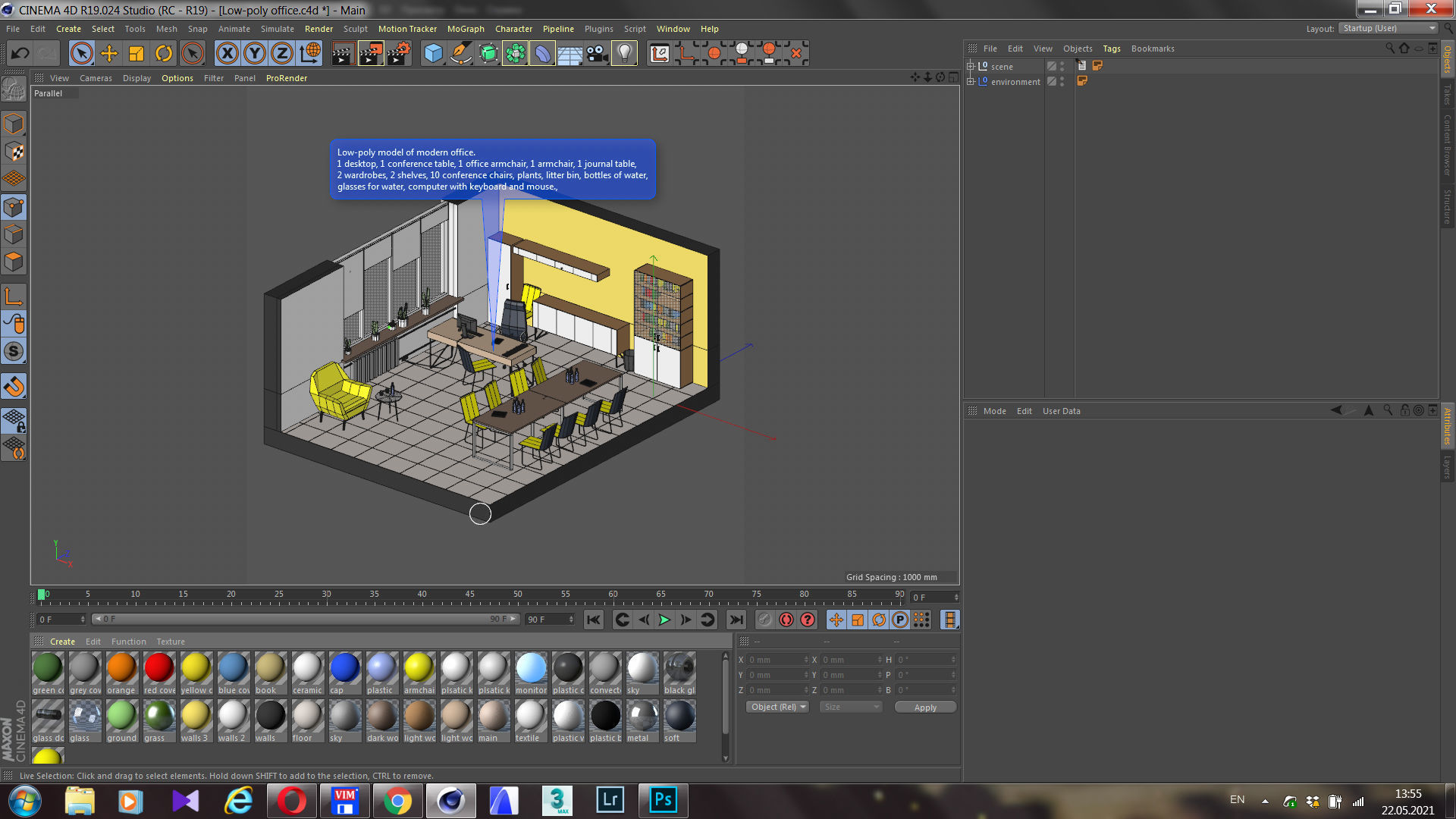 Modern office interior low-poly 3D model Low-poly 3D model_9