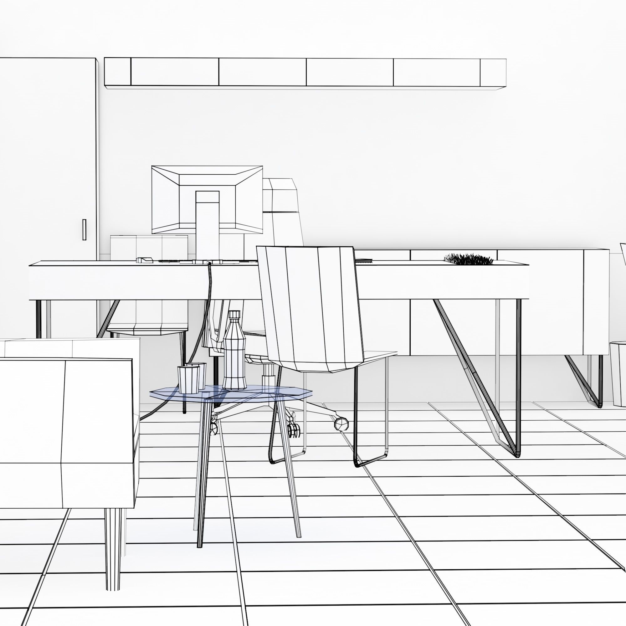 Modern office interior low-poly 3D model Low-poly 3D model_14