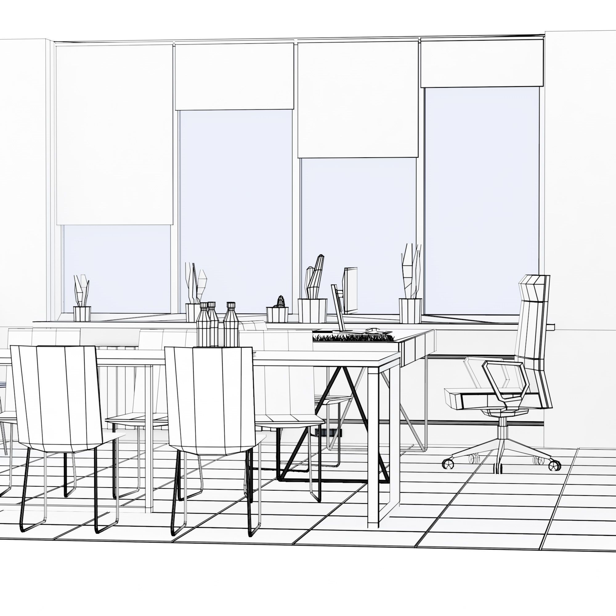 Modern office interior low-poly 3D model Low-poly 3D model_15