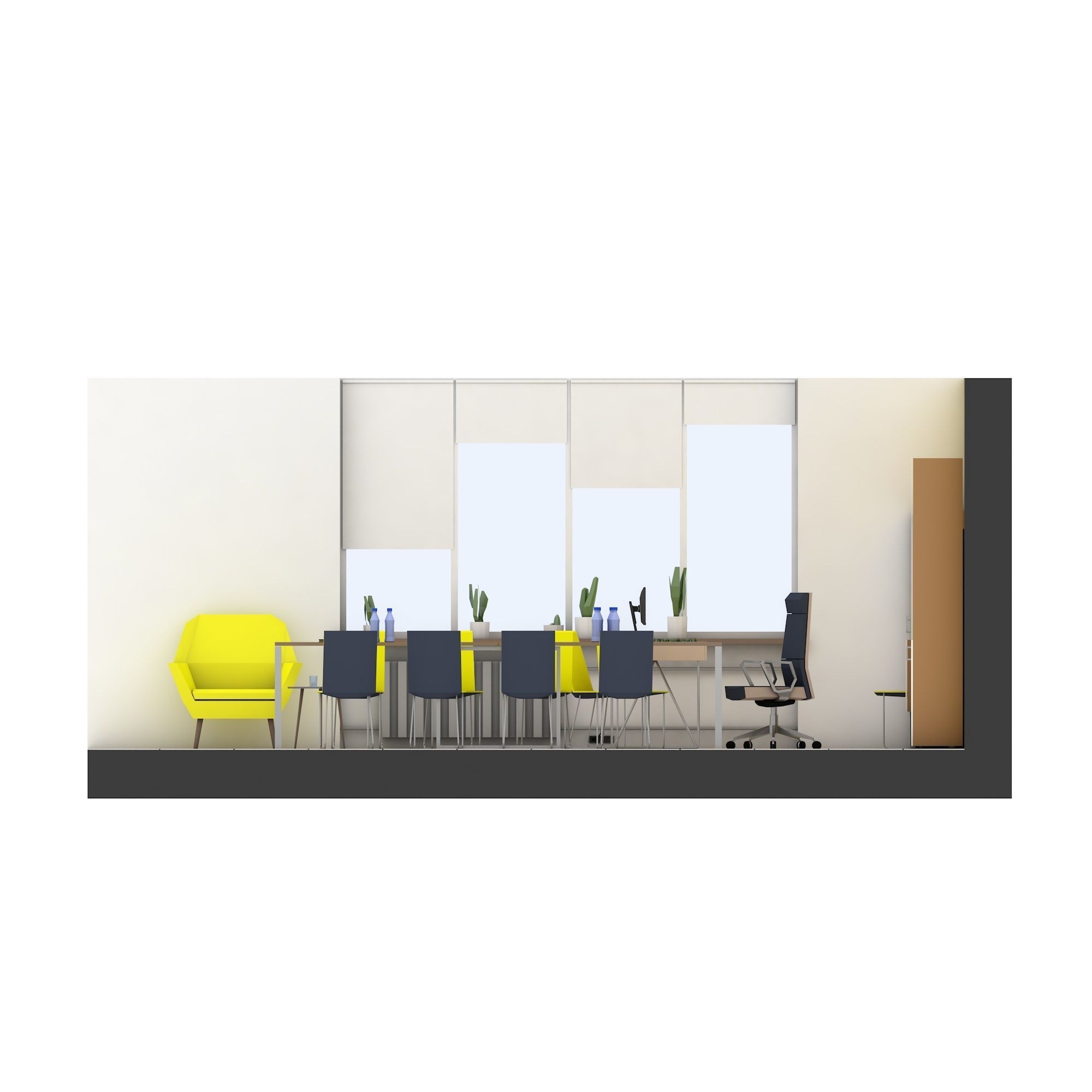Modern office interior low-poly 3D model Low-poly 3D model_2