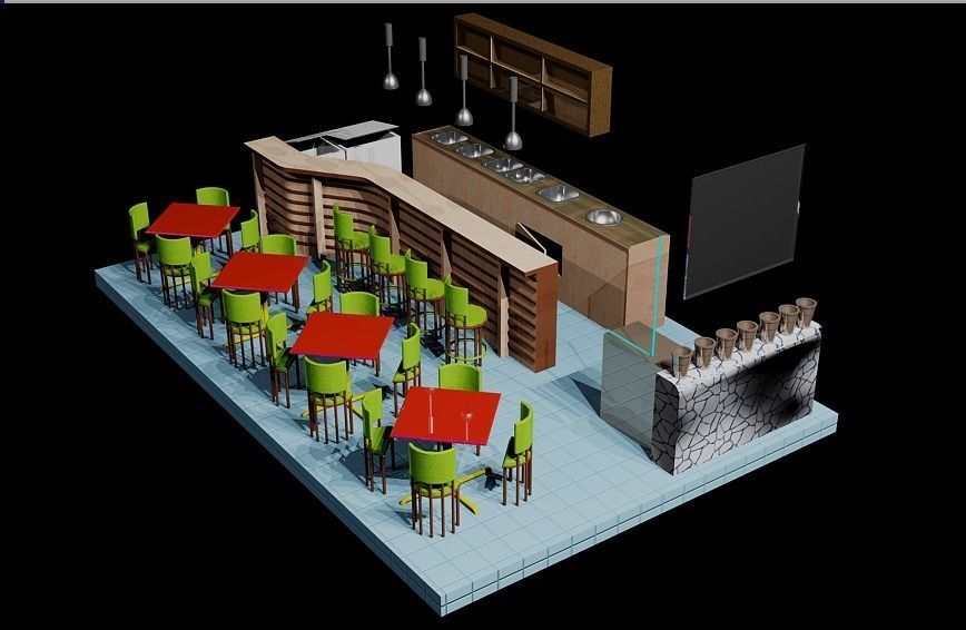 Barra cevichera - food bar Low-poly 3D model_1