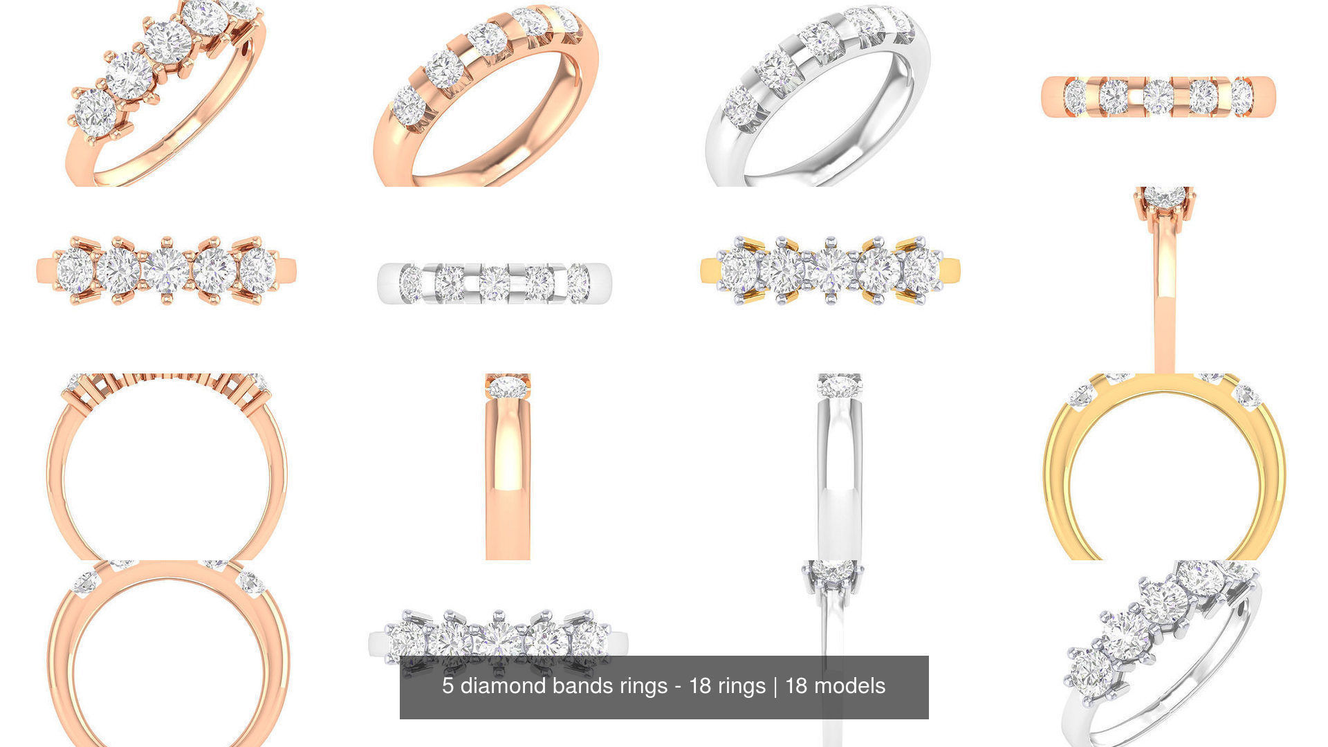 5 diamond bands rings - 18 rings 3D Model Collection_2