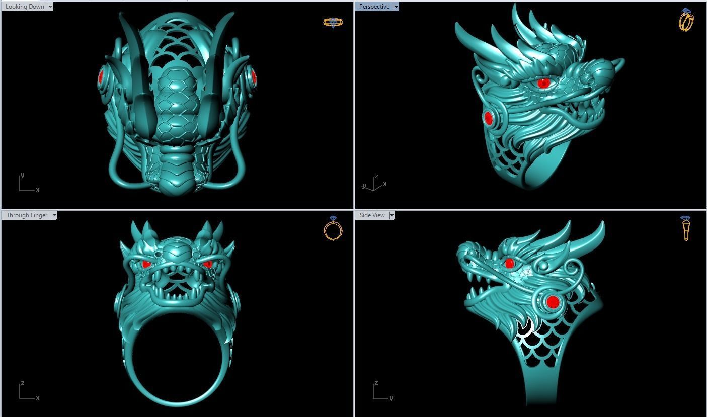Dragon Ring - Dragon Head Ring - Mens Ring - N442 3D print model_6