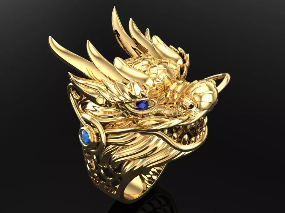 Dragon Ring - Dragon Head Ring - Mens Ring - N442 3D print model_0